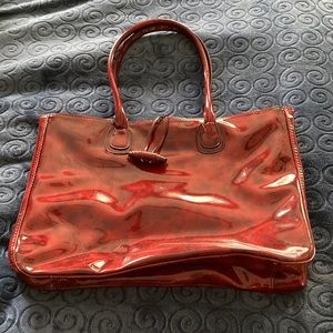 Red patent leather tote